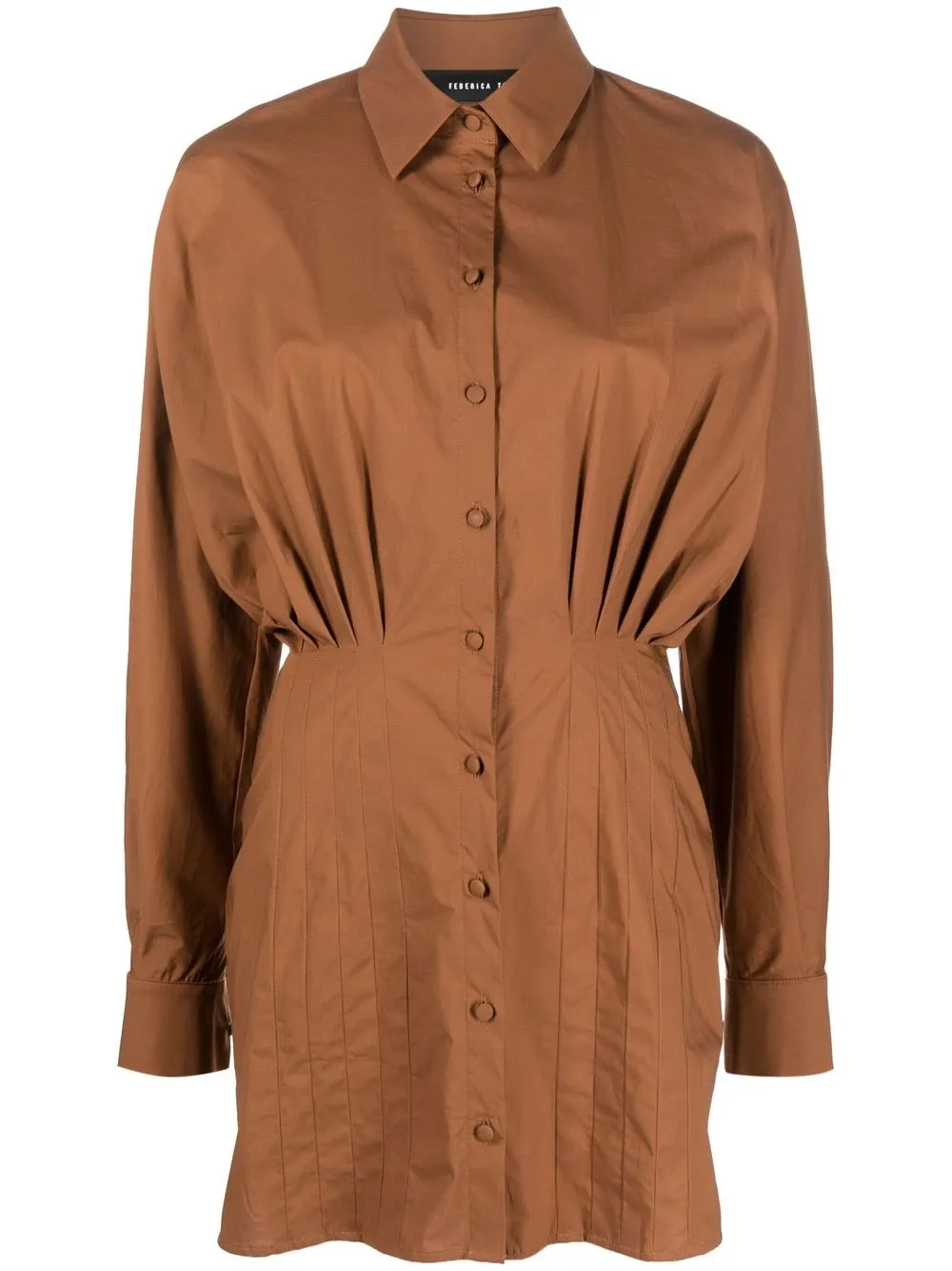 Federica Tosi Pleat-detail Shirt Dress In Brown