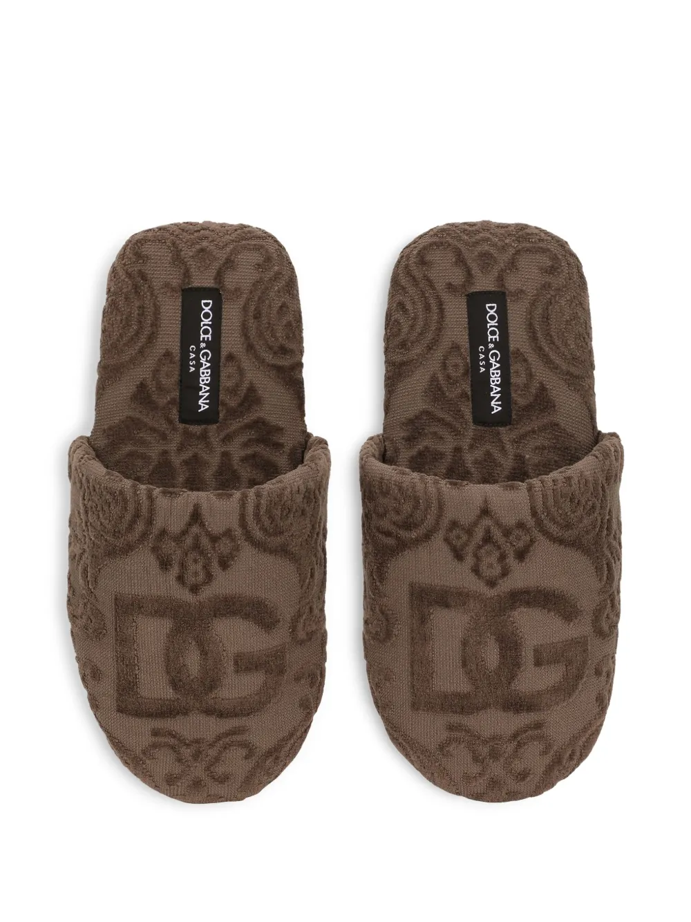 Dolce & Gabbana Logo-embroidered Slippers In Brown