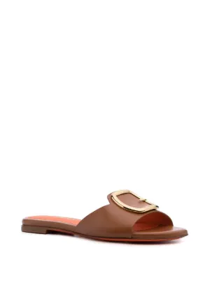 サンダル・ミュール Santoni Shell T-Bar Flat Leather Sandals santoni-blue-Double-Buckle-