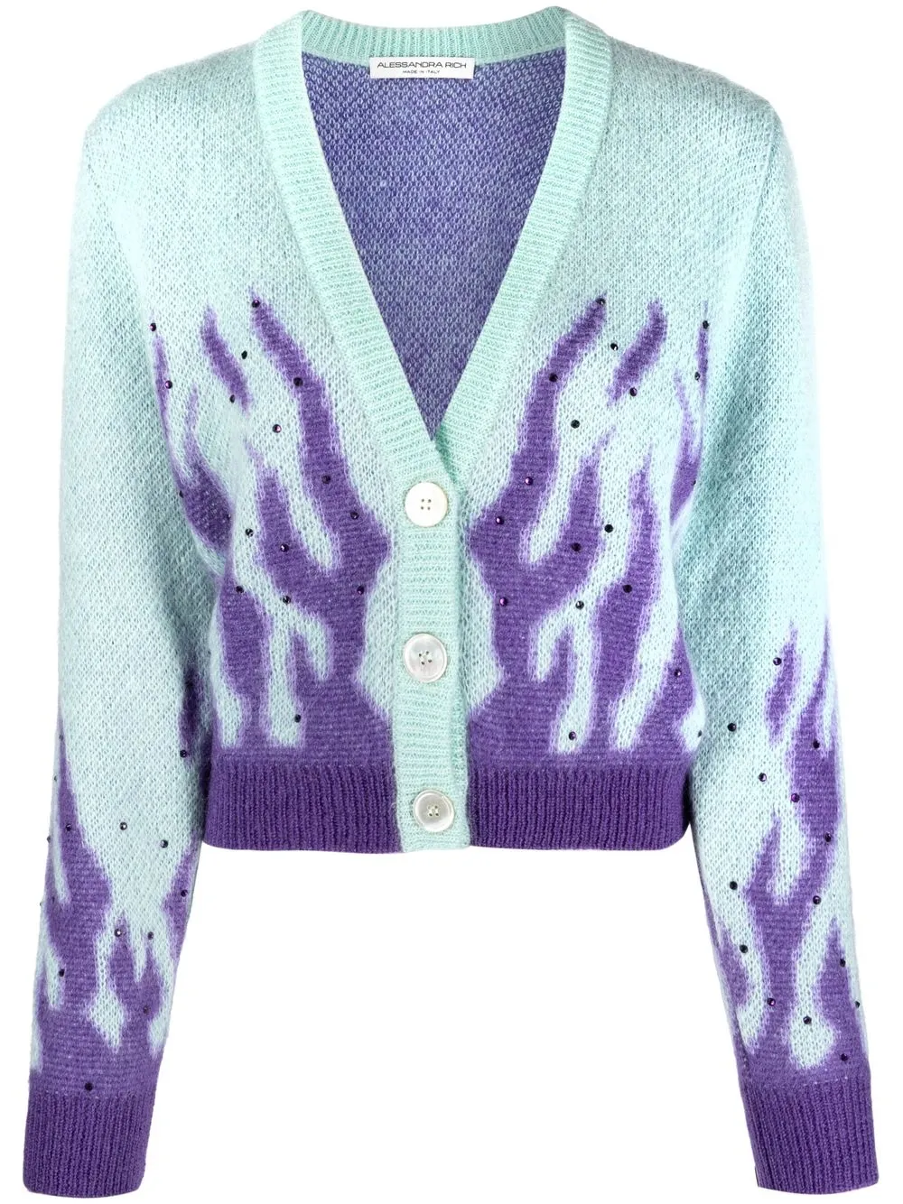 Alessandra Rich Flame Knitted Cropped Cardigan In Purple