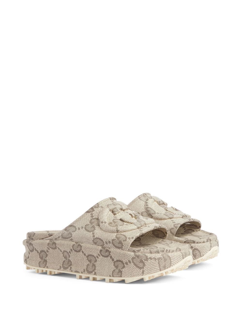 Gucci Interlocking G-print Slides In Cream | ModeSens