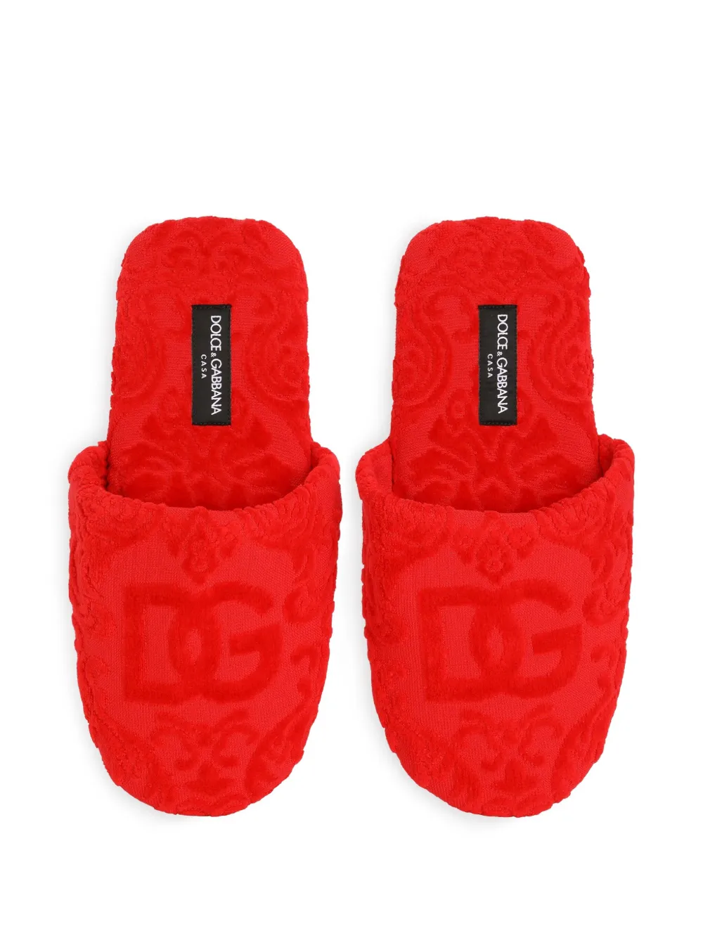 Dolce & Gabbana Terry Cotton Dg Slippers In Red