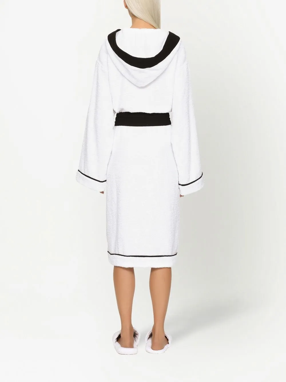 Shop Dolce & Gabbana Embroidered-logo Tie-waist Robe In White