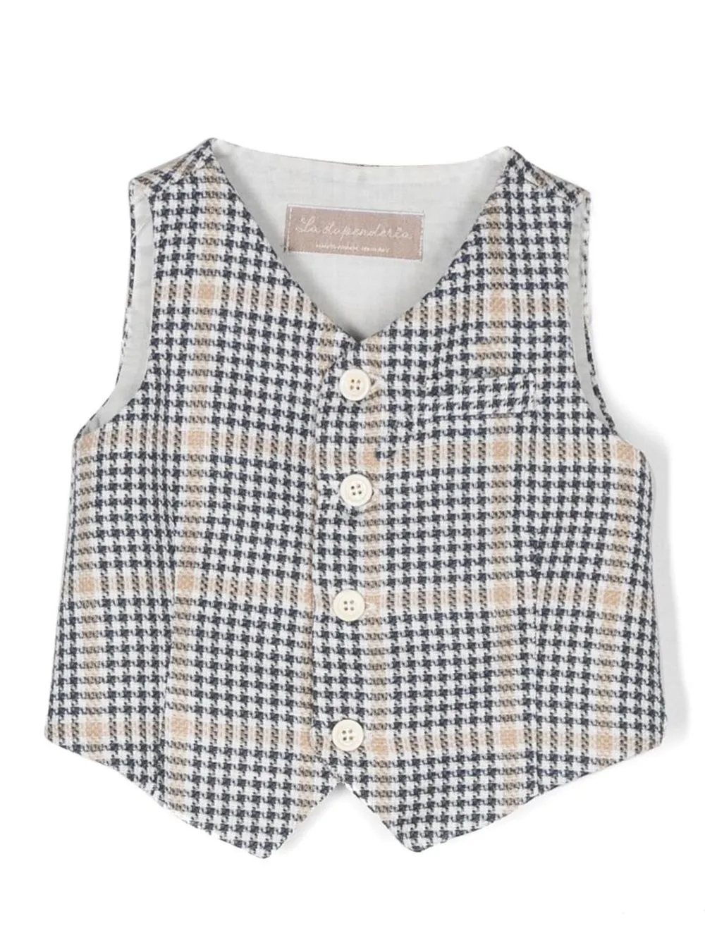 La Stupenderia Kids' Checked Cotton Waistcoat In Blue