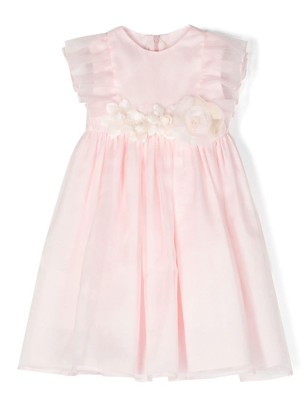 La Stupenderia Kids' Floral-appliqué Silk Organza Dress In Pink