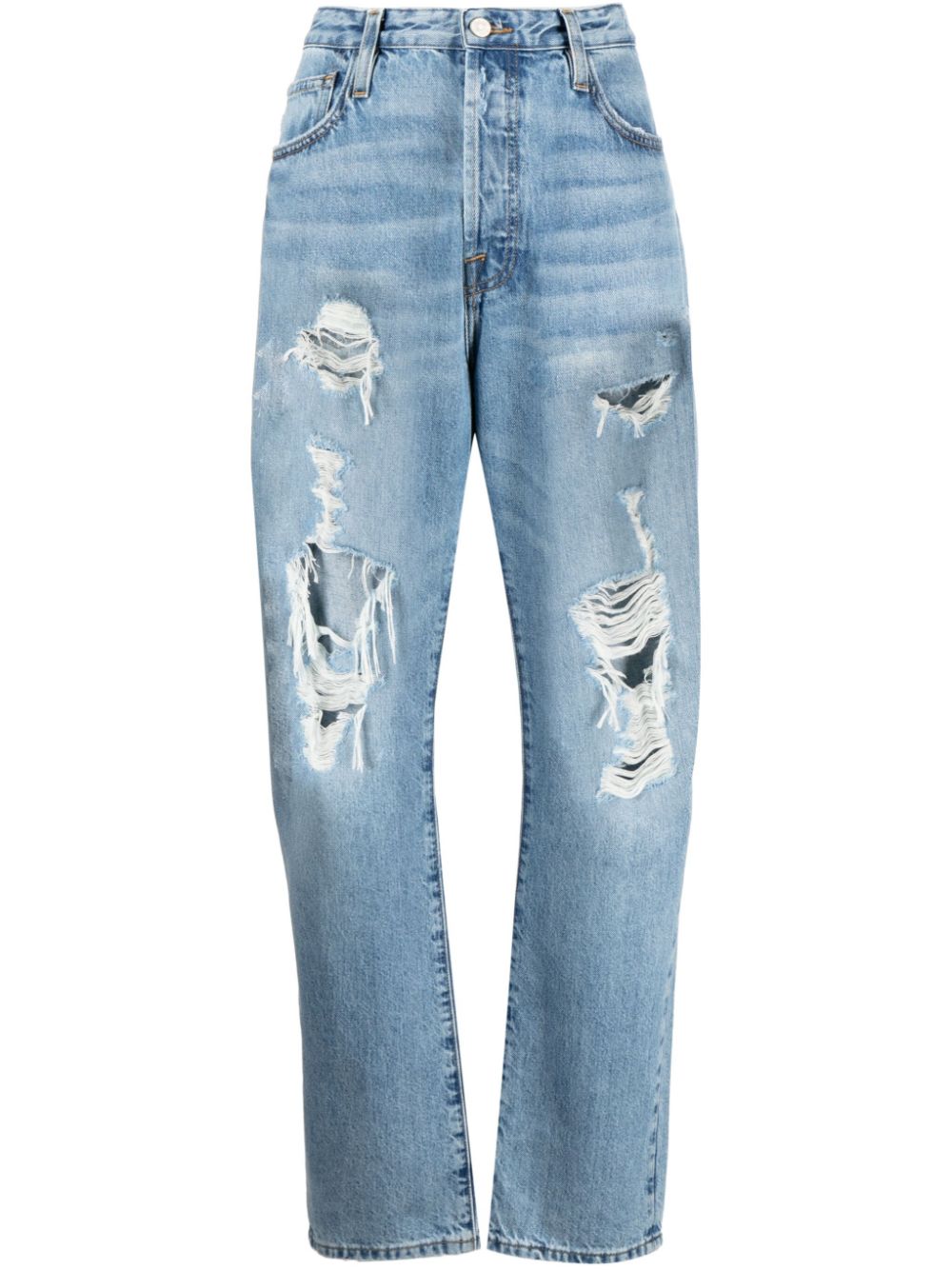 Frame Ripped Straight-leg Jeans In Blue