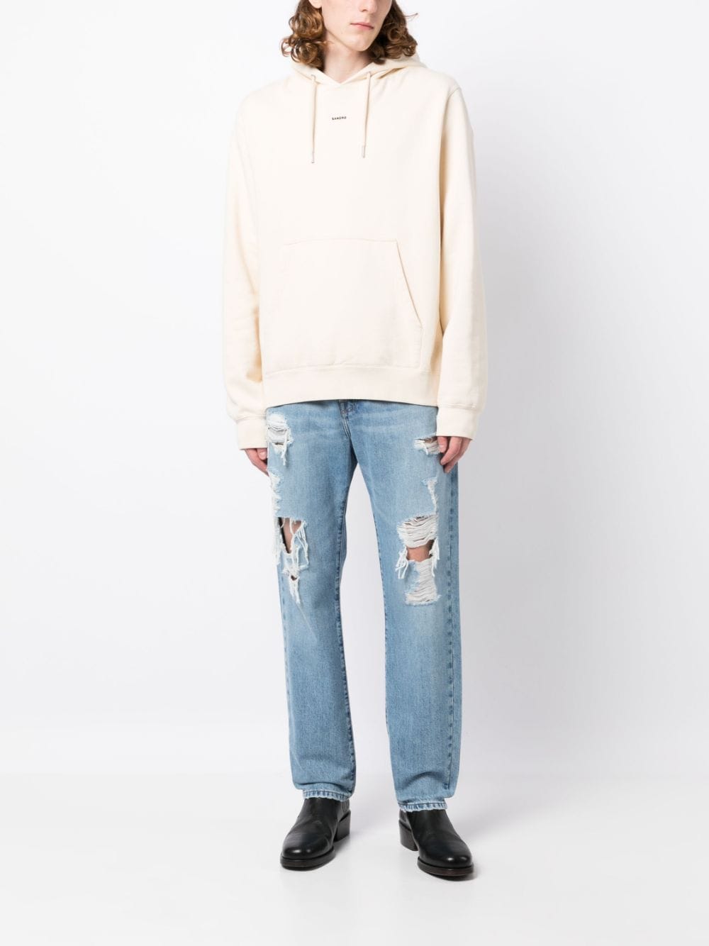 Shop Frame Ripped Straight-leg Jeans In Blue