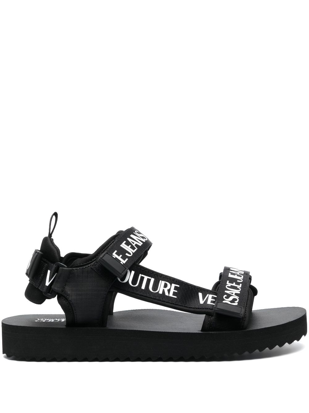 Versace Jeans Couture Logo-print Flat Sandals In 899 Black