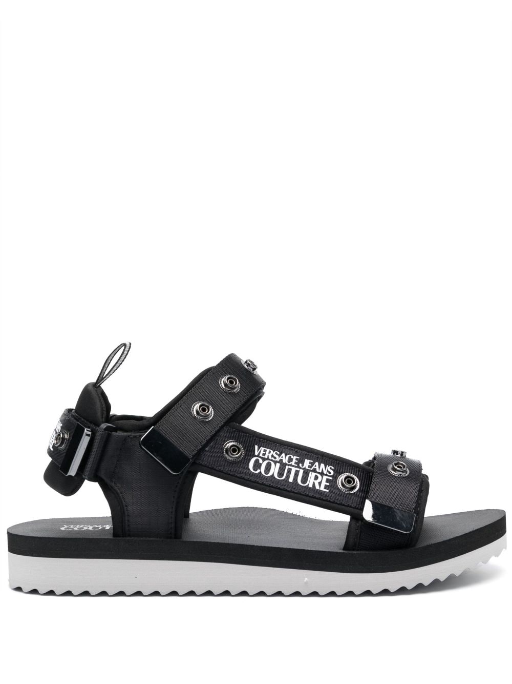 Versace Jeans Couture Logo-print Flat Slides In Black