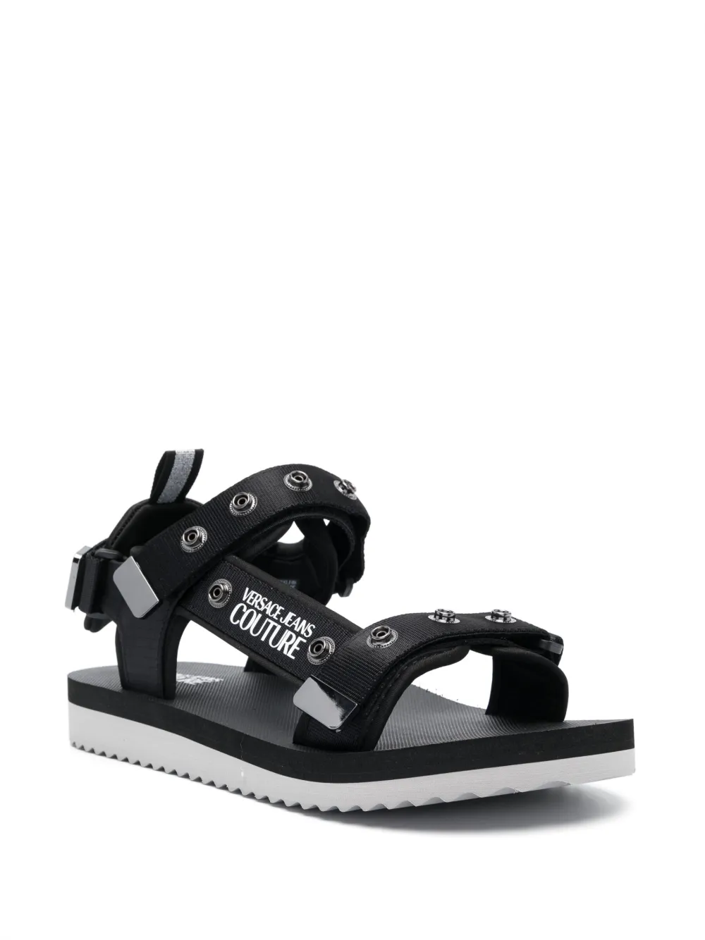 Versace Jeans Couture logo-print flat slides - Zwart