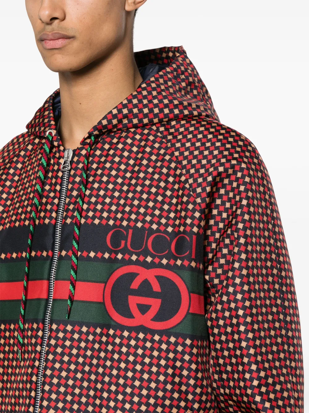 GUCCI 毛皮　ショートジャケット GUCCI sz IT 44 US XS Mens Navy Shark Logo Patch Zipped