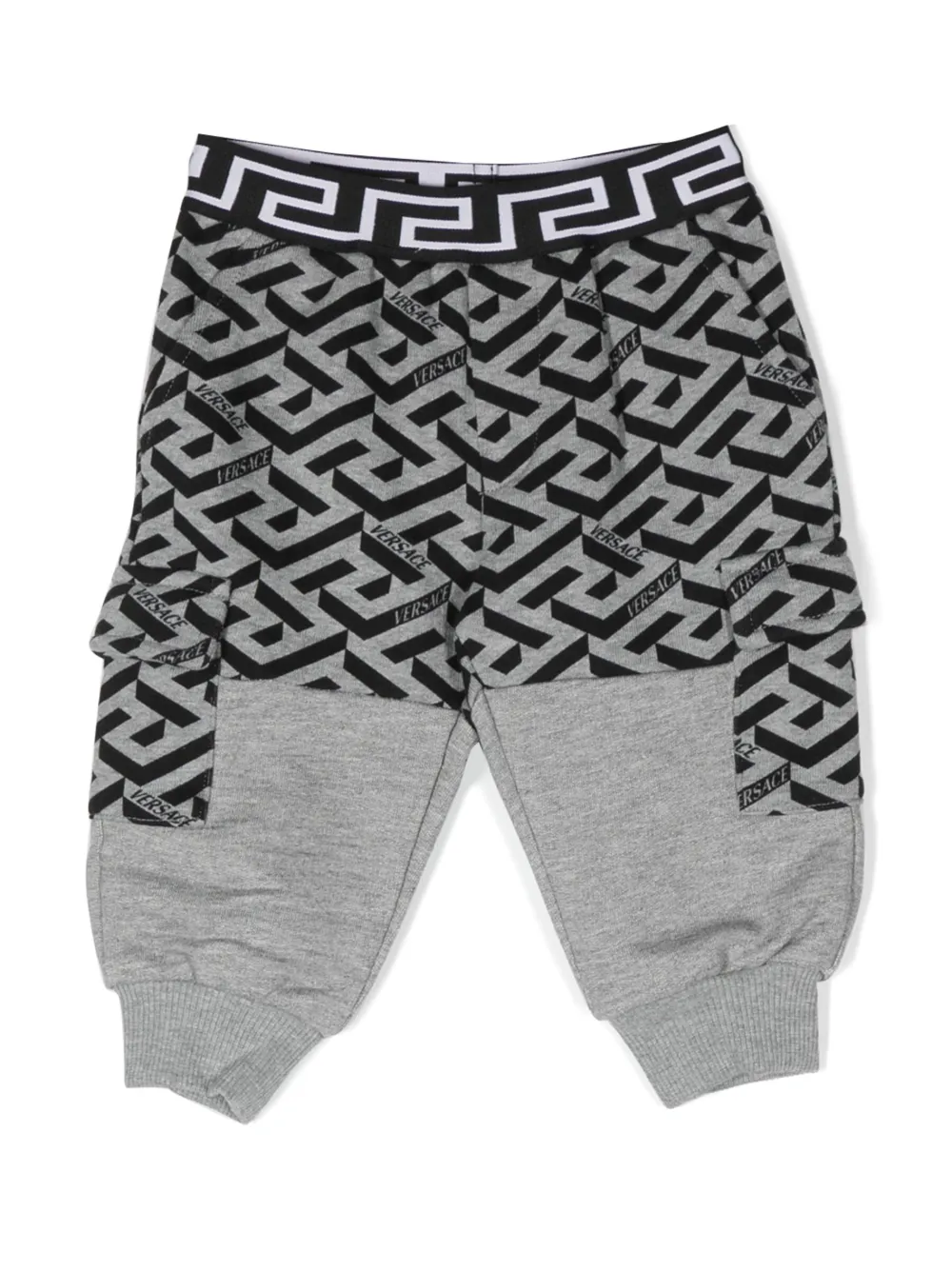 Versace Babies' La Greca Contrast-panel Printed Track Pants In Grey