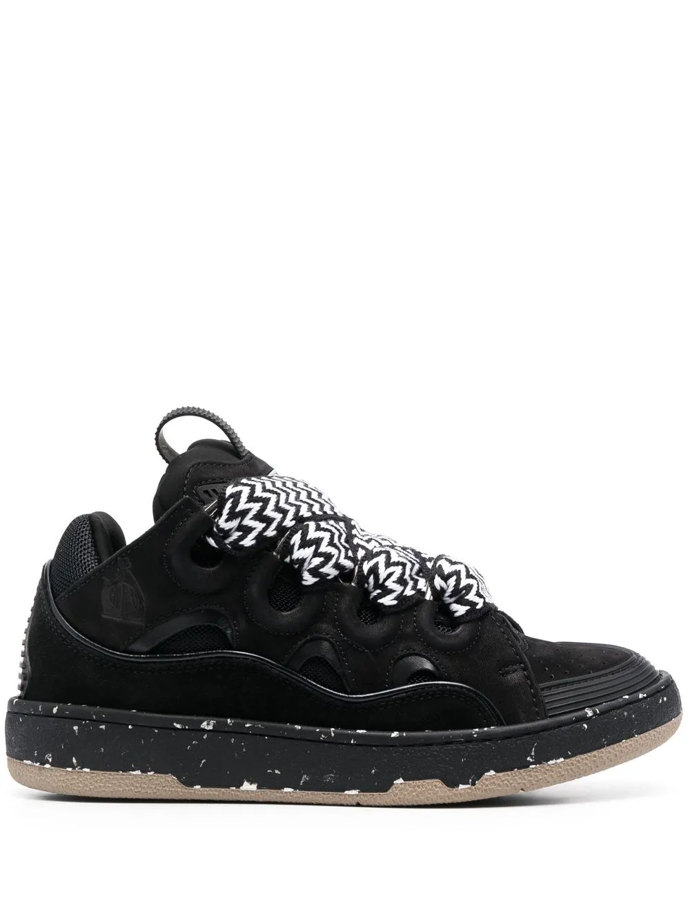 Lanvin 30mm Curb Leather & Mesh Sneakers In Black  