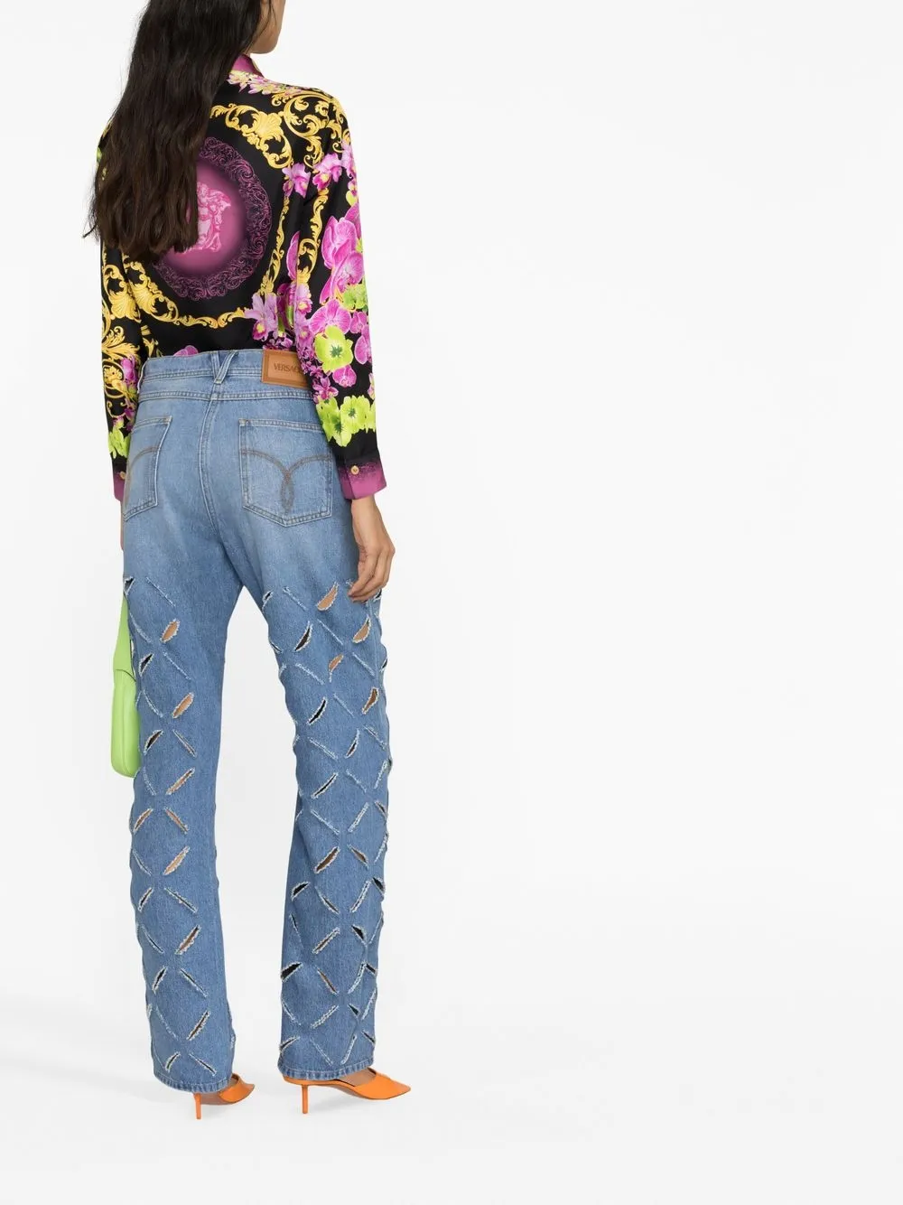 Affordable Versace rip-detailed straight-leg jeans Women