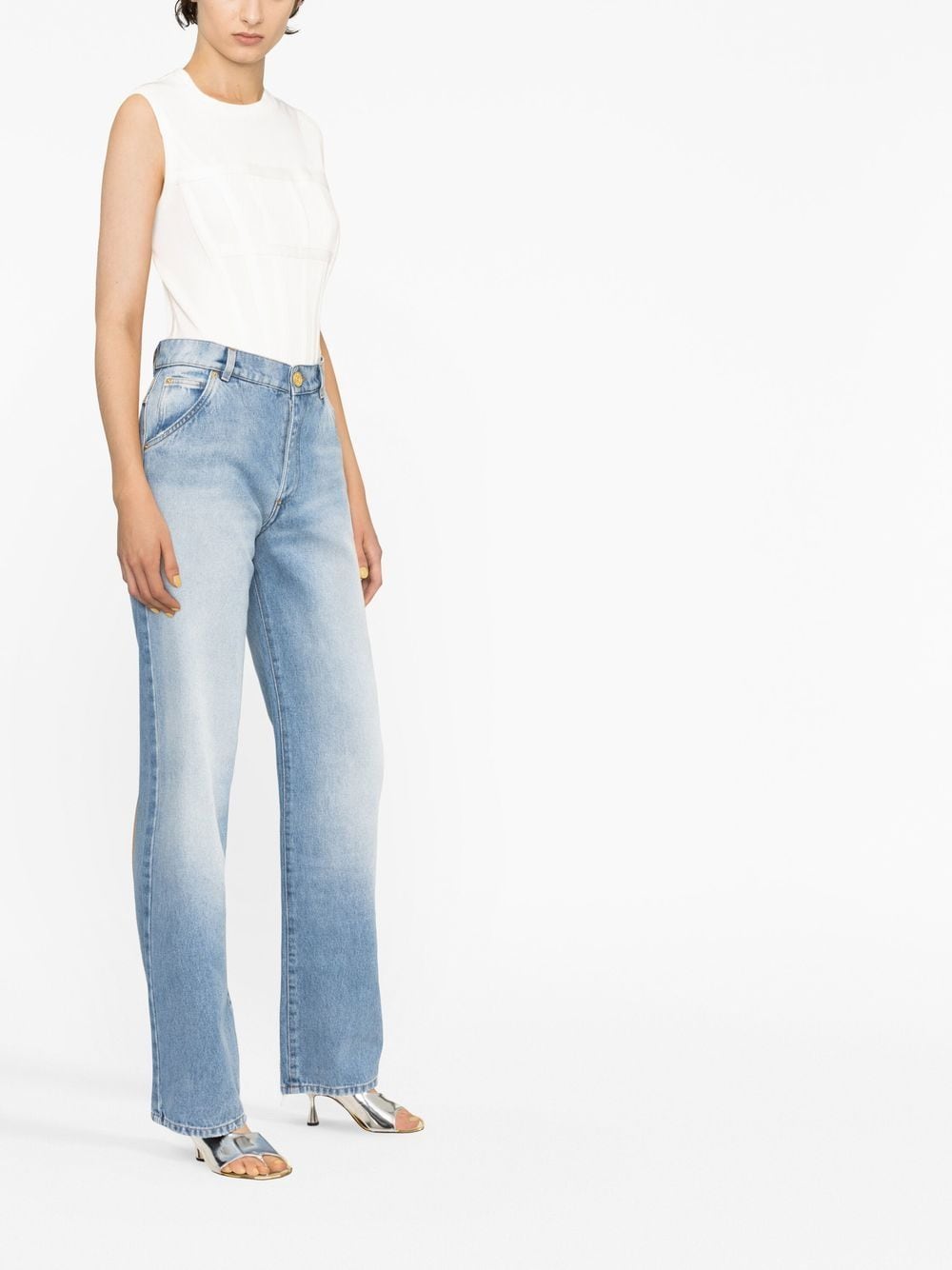 Shop Balmain Straight-leg Denim Jeans In Blue