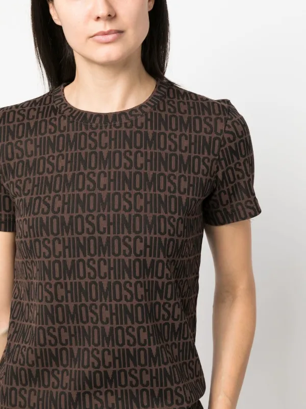 Moschino logo print short sleeve T shirt Brown FARFETCH IN
