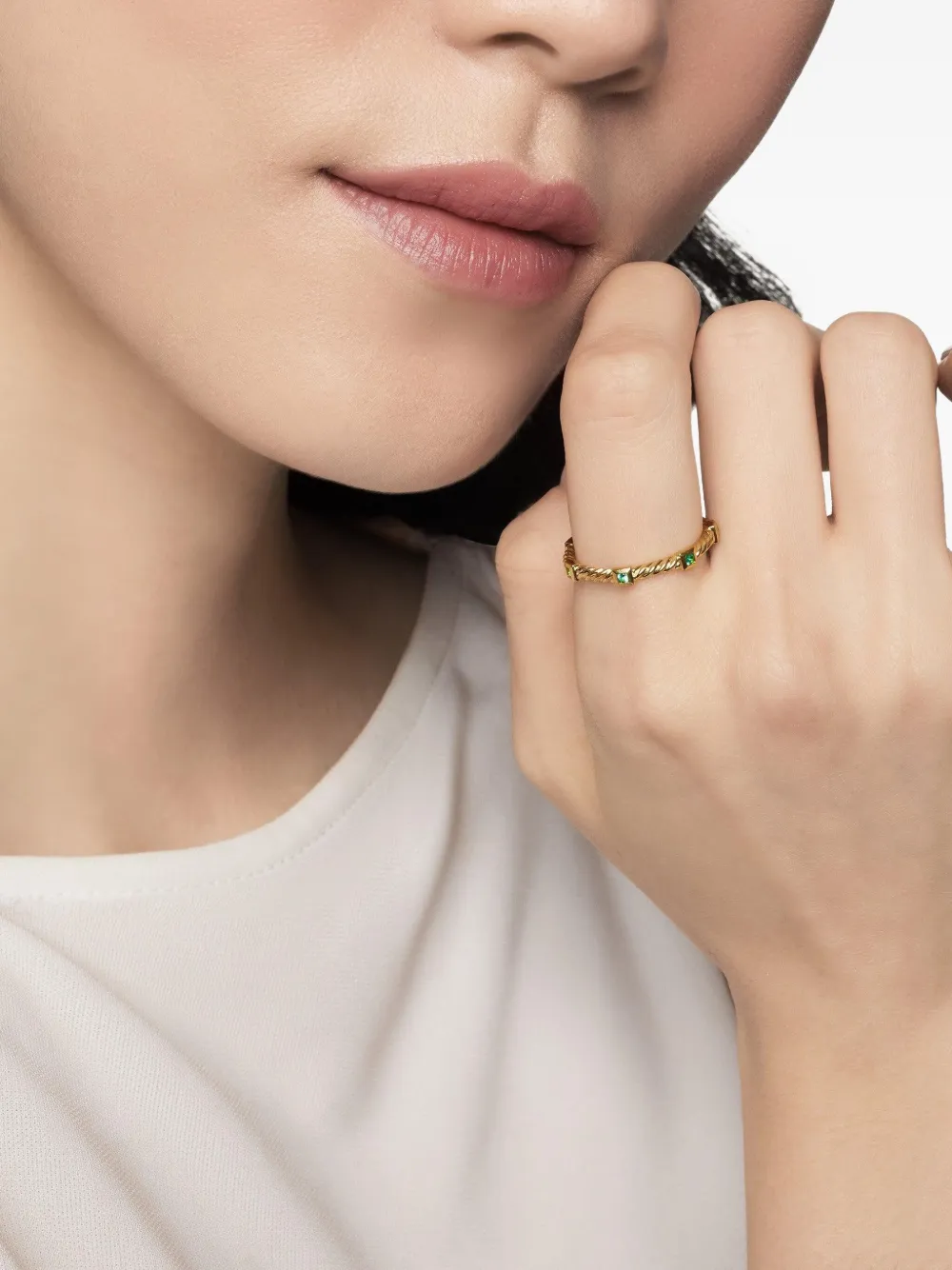 18kt Yellow Gold Cable Collectibles Emerald Ring (2mm)