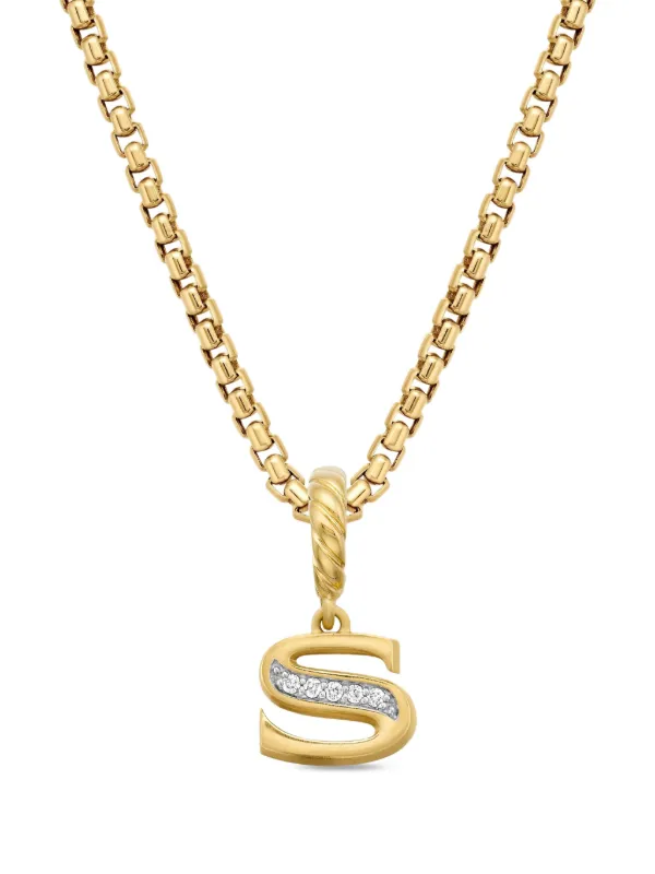 David Yurman 18kt Yellow Gold Pavé Initial Diamond Pendant