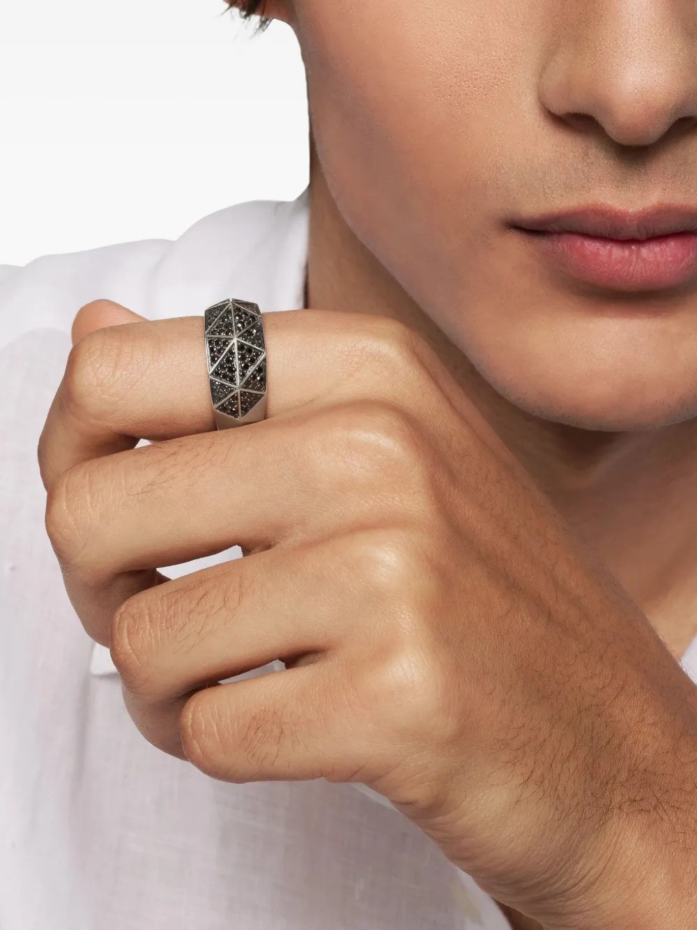 David Yurman خاتم 'توركيد فايسد' فضة إسترليني بتصميم ختم وترصيع ألماس (11.3 ملم) | Image 2