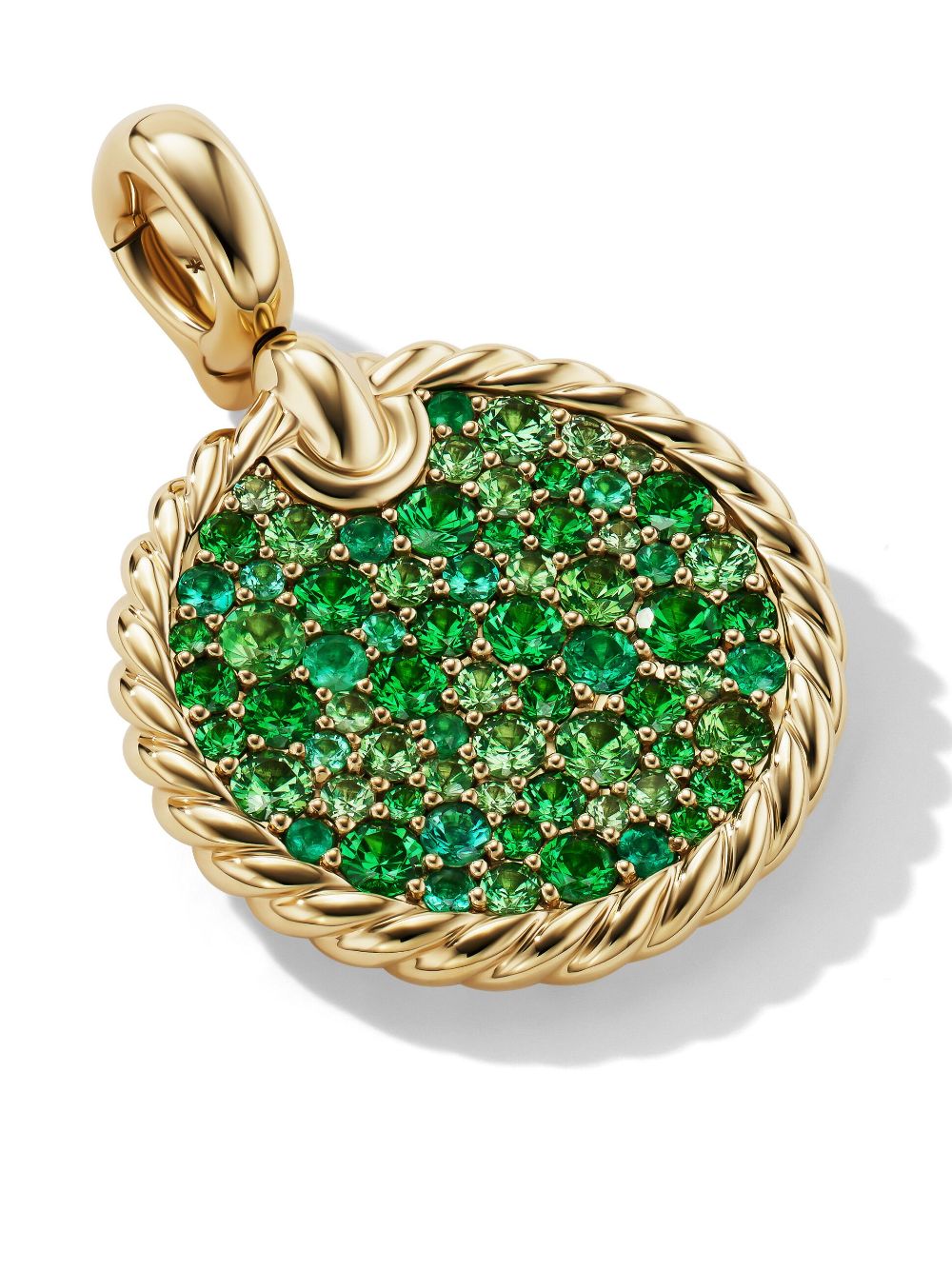 David Yurman 18kt Yellow Gold Elements Disc Emerald And Tsavorite Pendant