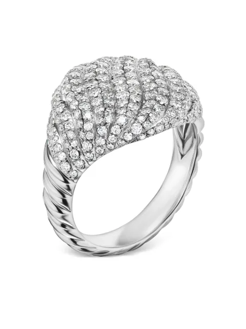 David Yurman خاتم للخنصر 'سكالبتد كايبل' ذهب أبيض عيار 18 مرصع بألماس 13 ملم 