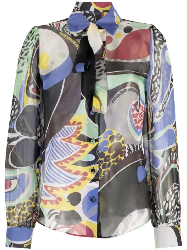 Moschino Abstract-pattern Pussybow Blouse in Black