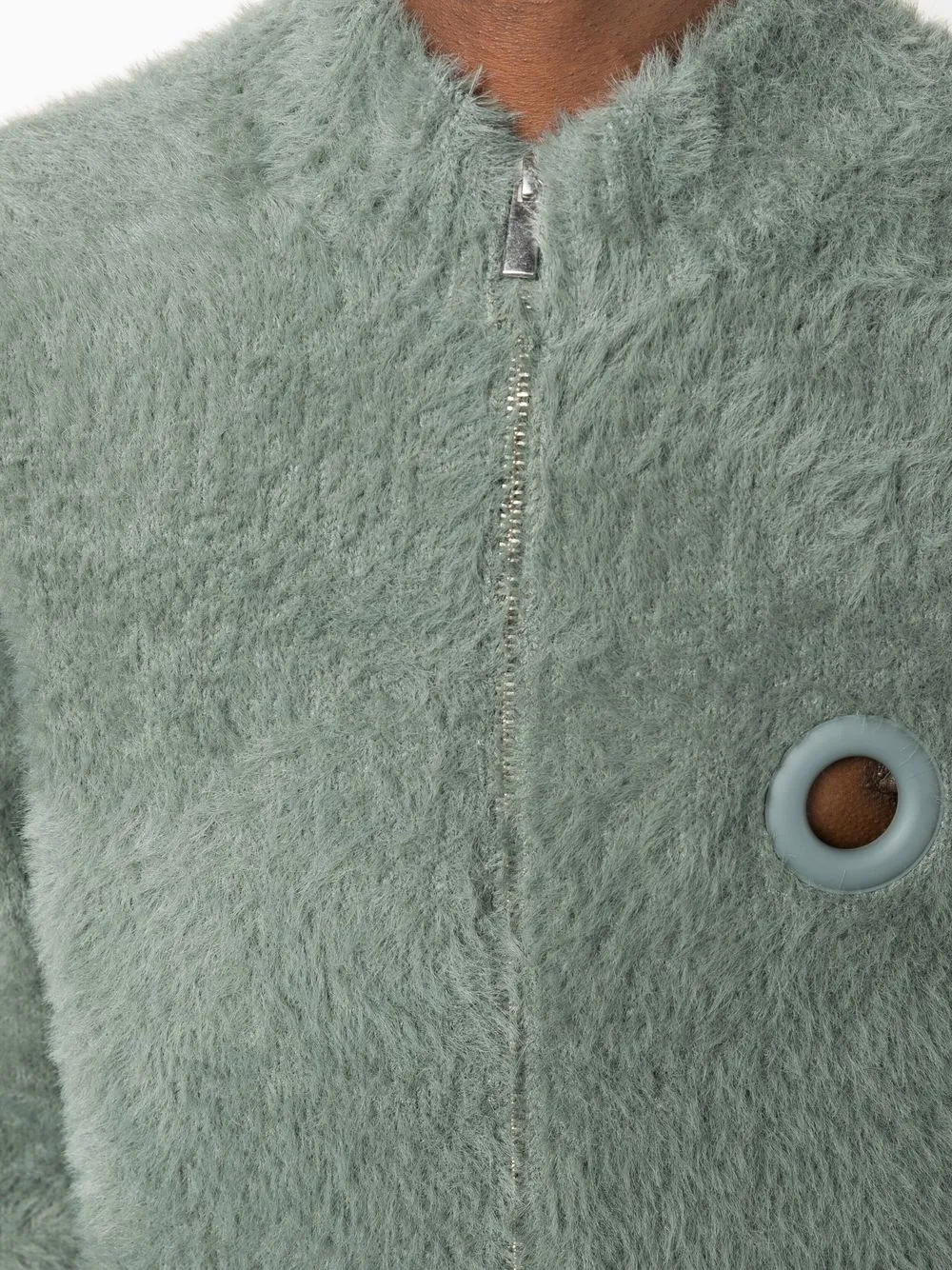 eyelet detail zip-up cardigan