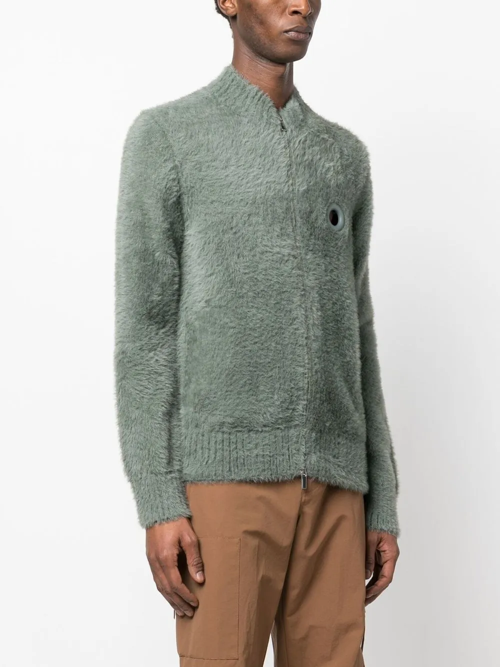 eyelet detail zip-up cardigan