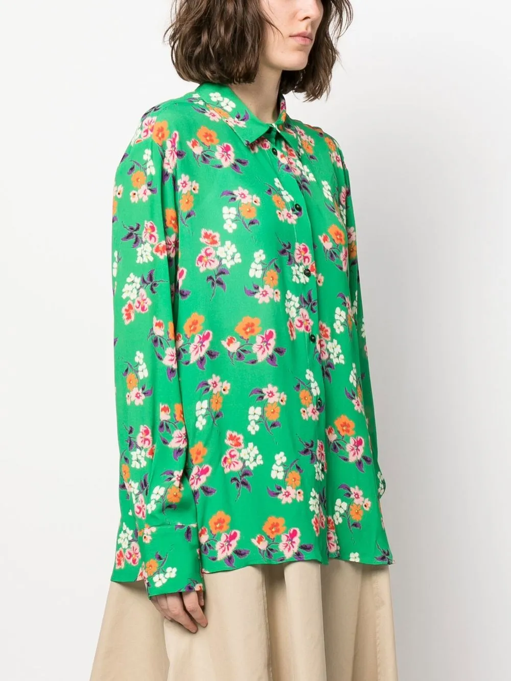 Shop Msgm Floral-print Shirt In Green