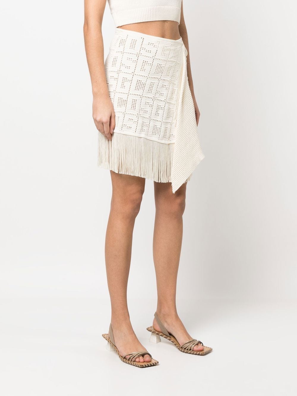Shop Gcds Crochet-monogram Mini Skirt In Nude