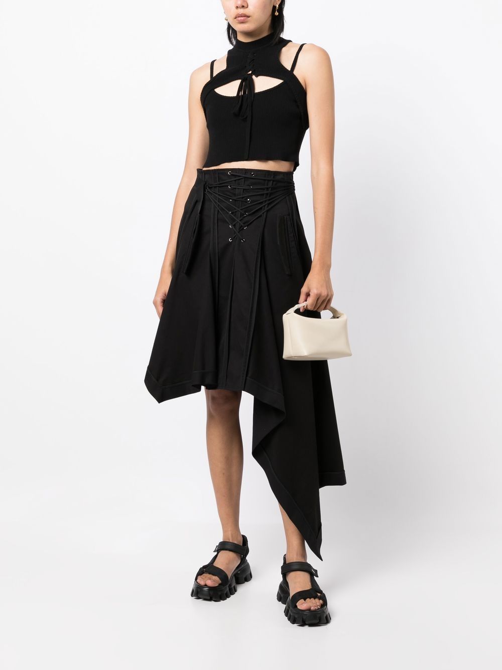 Shop Monse Lace-up Asymmetric Skirt In Black