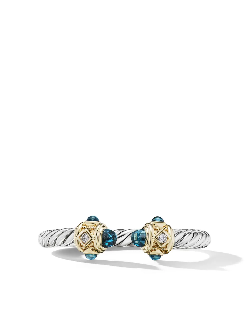 Shop David Yurman 14kt Yellow Gold And Sterling Silver Renaissance Topaz And Diamond Ring (2.3mm)
