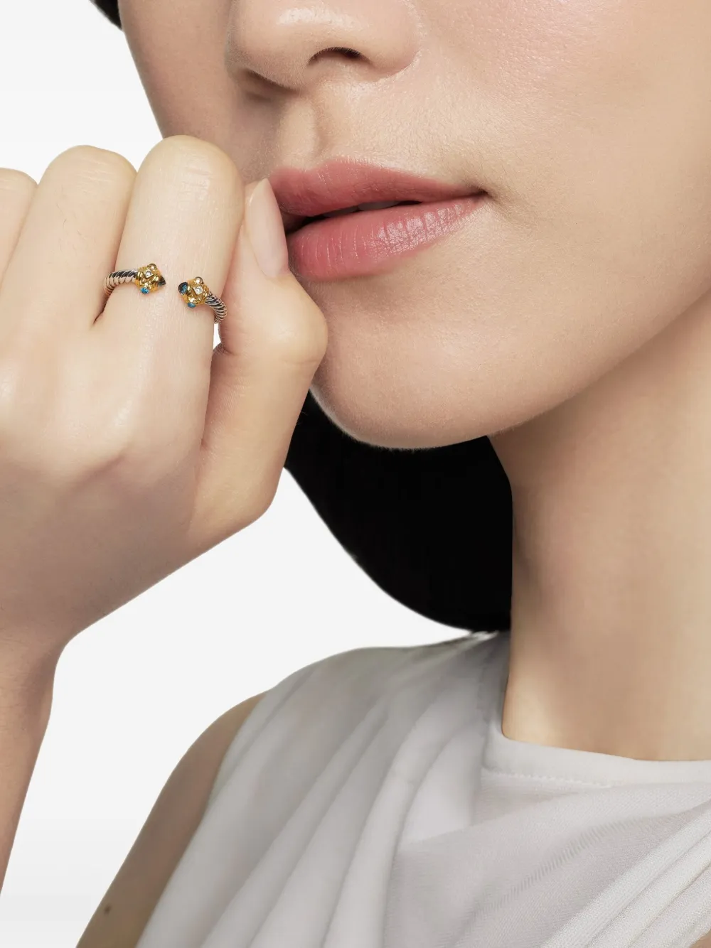 David Yurman 14kt yellow gold and sterling silver Renaissance topaz and diamond ring (2.3mm) | Image 2