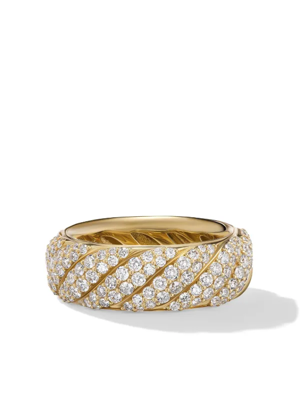 David Yurman 18kt Yellow Gold Sculpted Cable Diamond Band Ring (7.5mm)