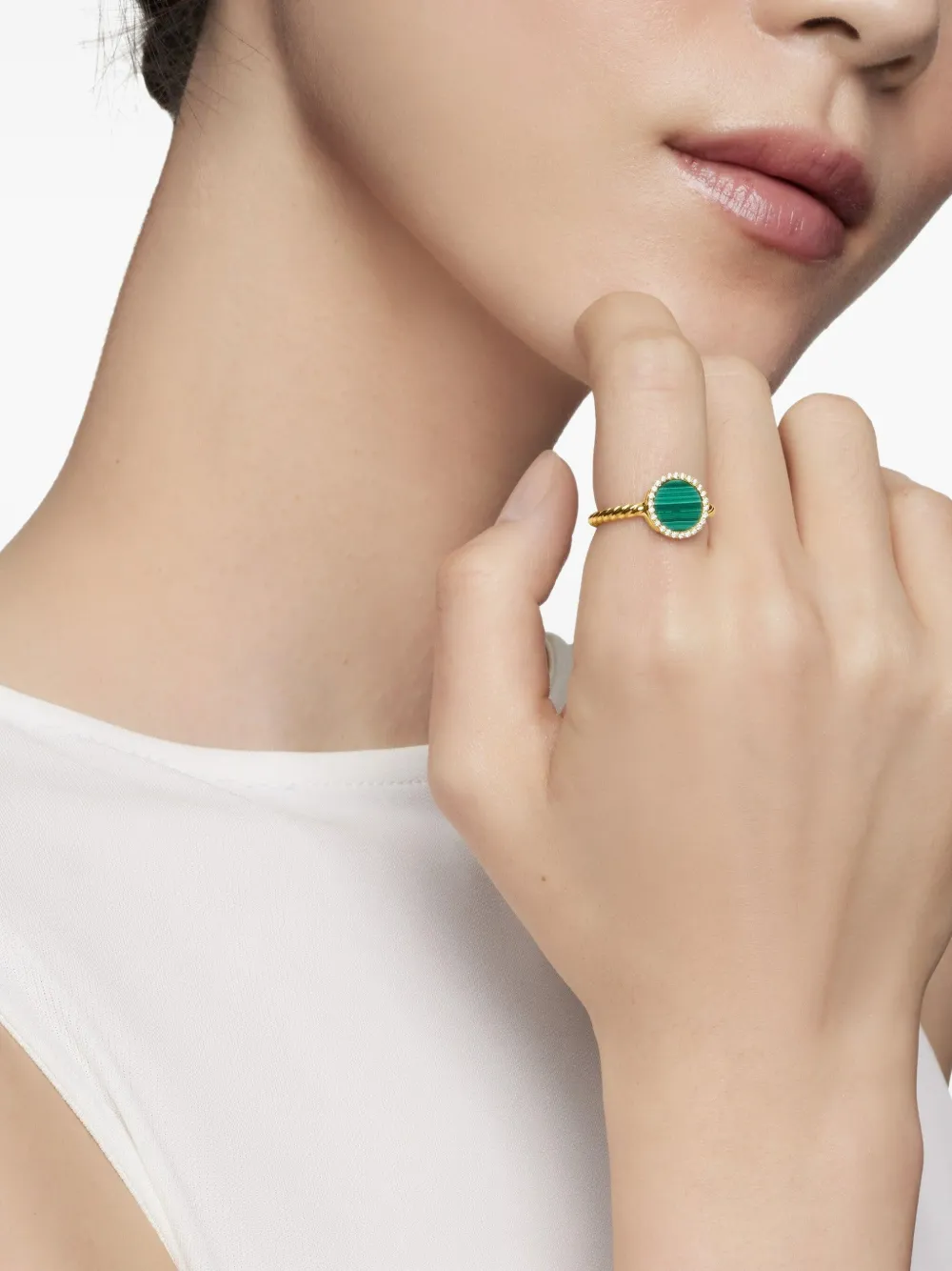 David Yurman 18kt yellow gold Petite DY Elements malachite and diamond ring (11.3mm) | Image 2