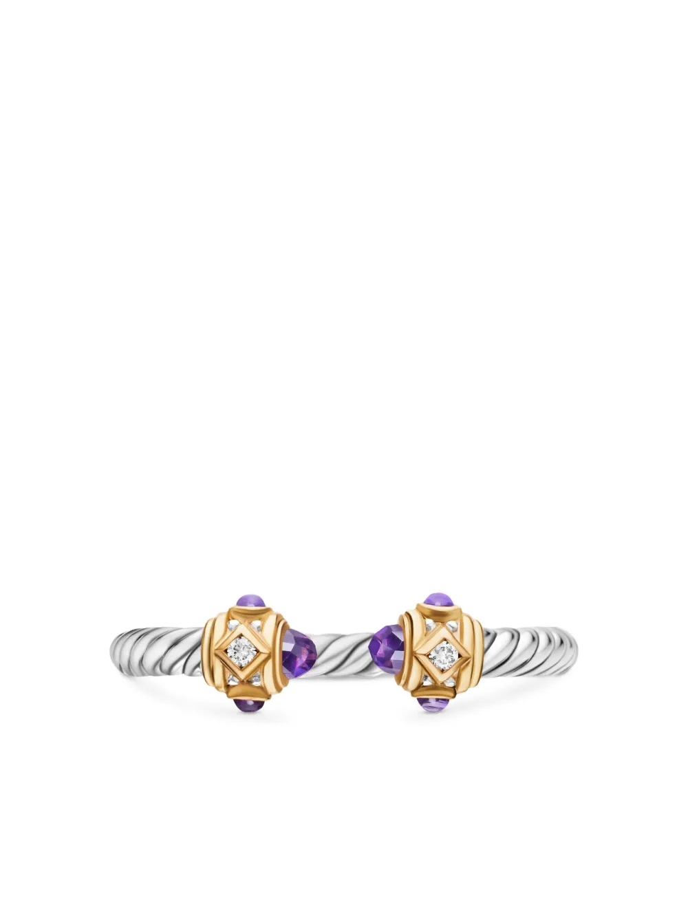 David Yurman 18kt Yellow Gold and Sterling Silver Renaissance Amethyst and Diamond Ring (2.3mm), view 5