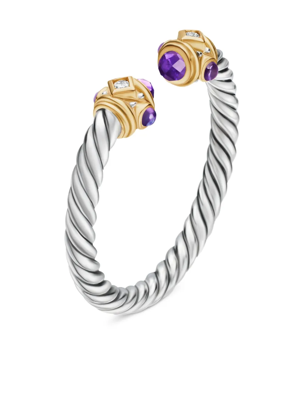 David Yurman 18kt Yellow Gold and Sterling Silver Renaissance Amethyst and Diamond Ring (2.3mm), view 4