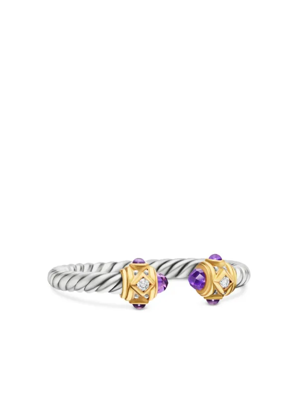 David Yurman 18kt Yellow Gold and Sterling Silver Renaissance Amethyst and Diamond Ring (2.3mm)