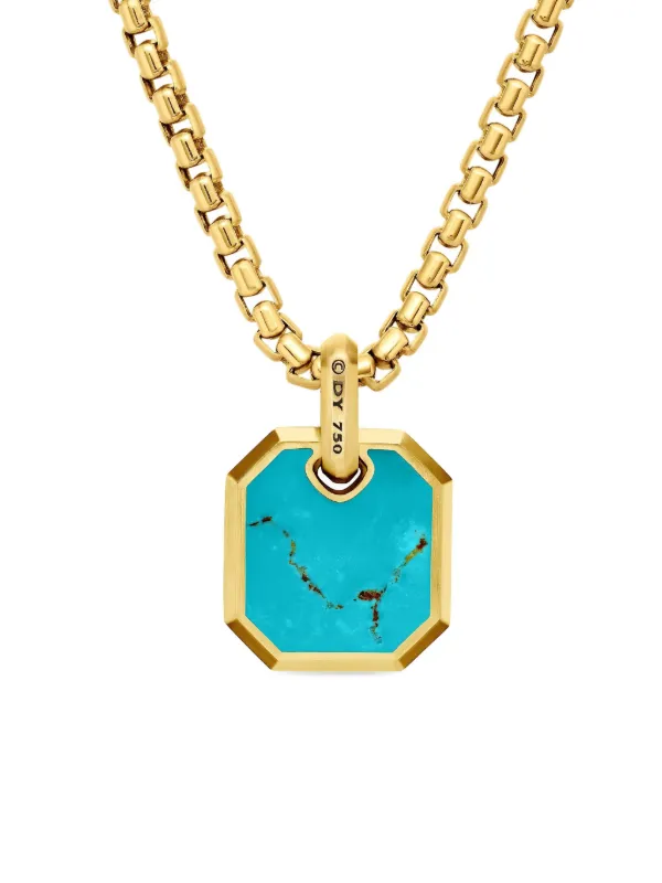 David Yurman 18kt Yellow Gold Roman Turquoise Amulet (15mm) Blue