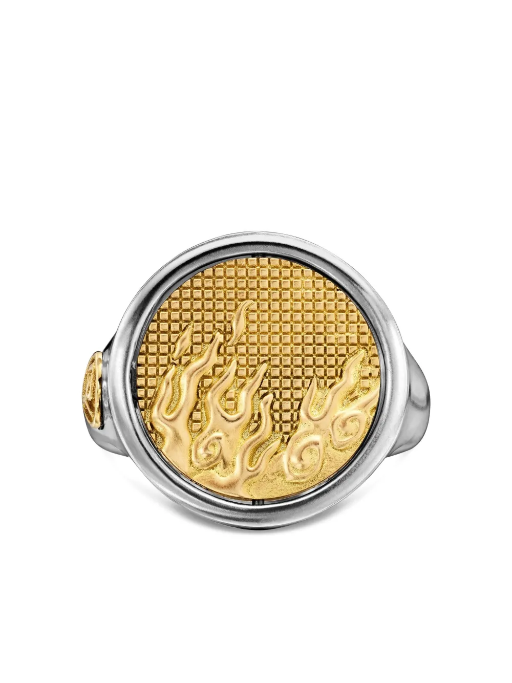 18kt Yellow Gold And Sterling Silver Water And Fire Duality Signet Ring (20mm)