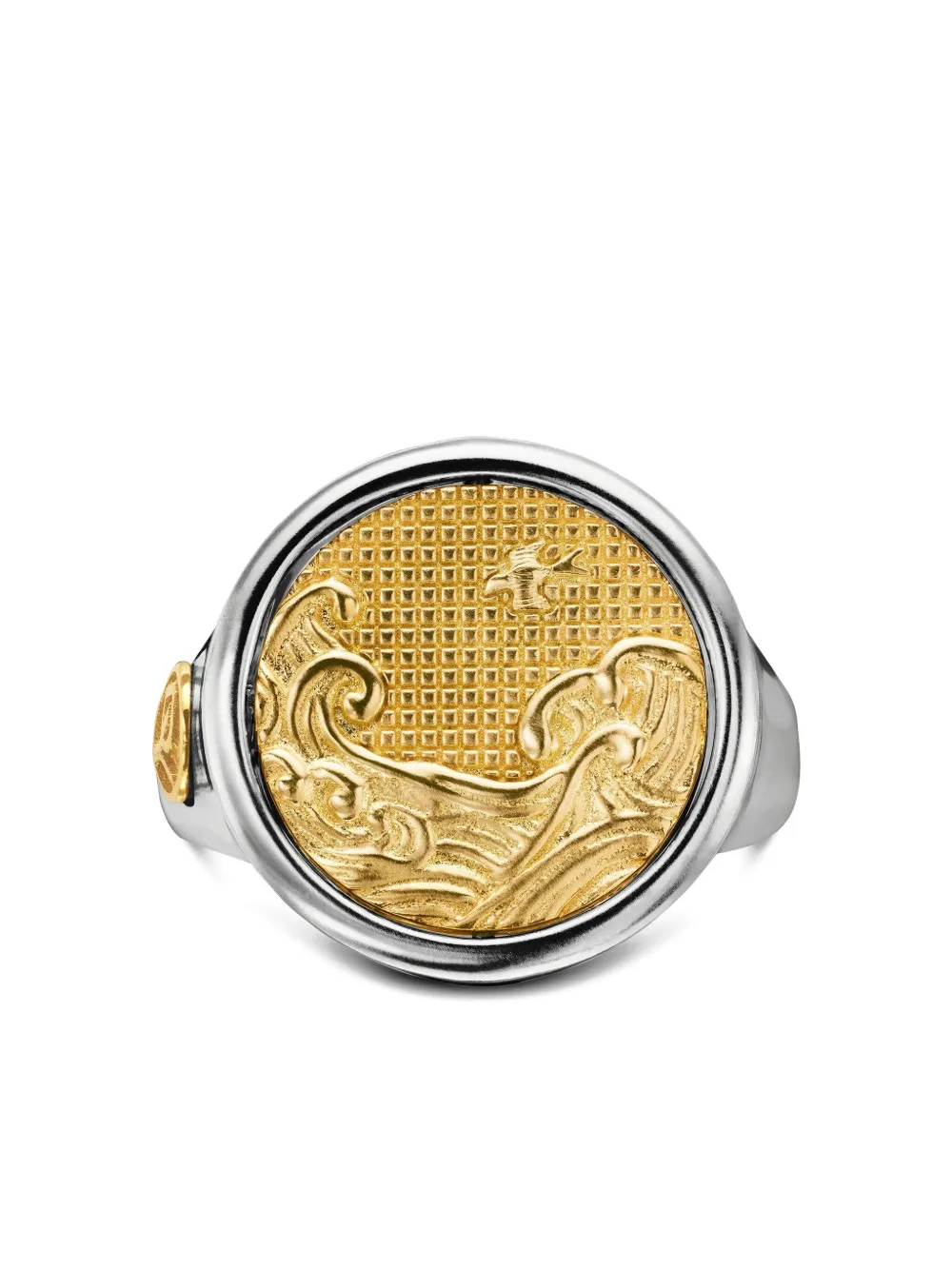 18kt Yellow Gold And Sterling Silver Water And Fire Duality Signet Ring (20mm)
