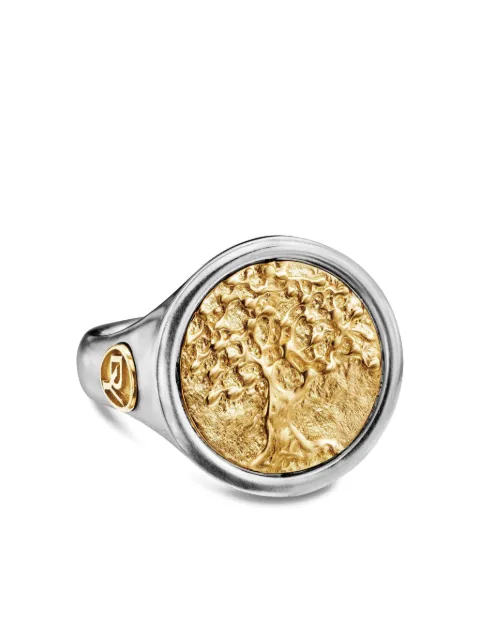 David Yurman 18kt yellow gold and sterling silver Life and Death Duality signet ring (20mm)