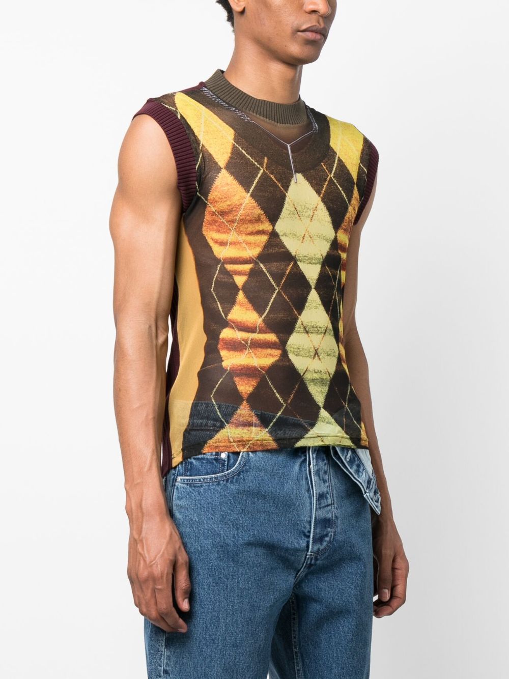 Shop Y/project Trompe L'oeil Argyle Mesh Tank Top In Red