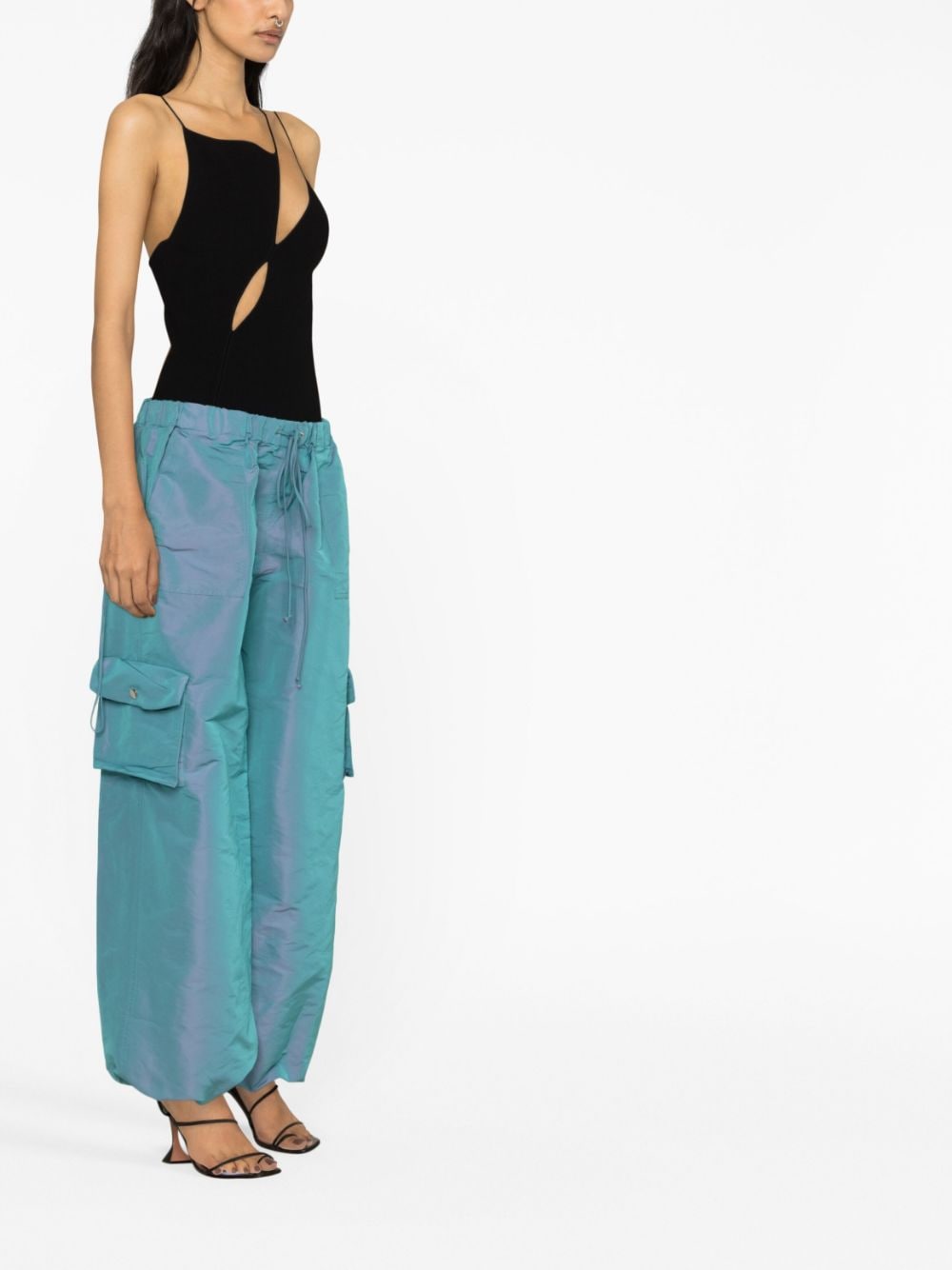 Shop Laquan Smith Low-rise Iridescent Cargo Pants In Green