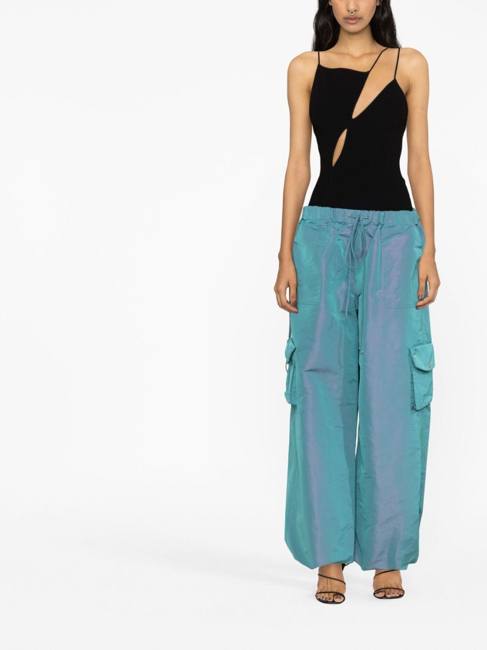 Shop Laquan Smith Low-rise Iridescent Cargo Pants In Green