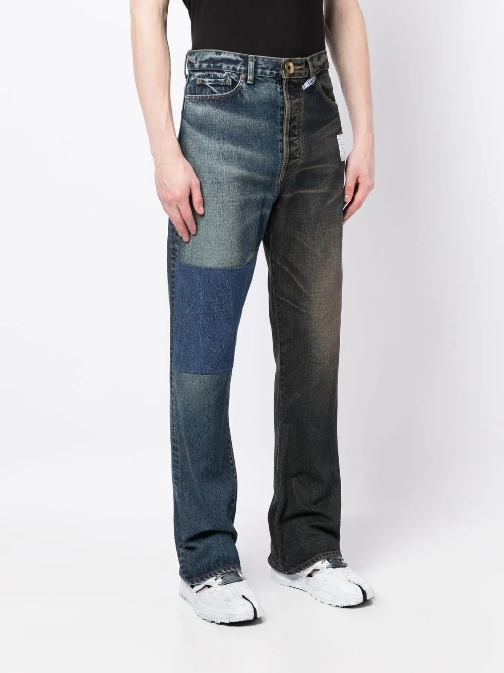 Shop Miharayasuhiro Two-tone Straight-leg Jeans In Blue