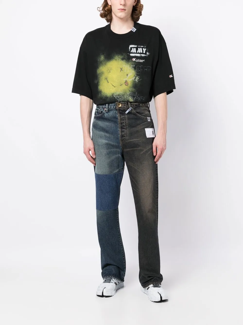 Shop Miharayasuhiro Two-tone Straight-leg Jeans In Blue