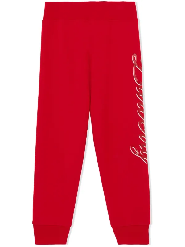 Burberry Kids Script logo print Cotton Track Trousers Red FARFETCH AU