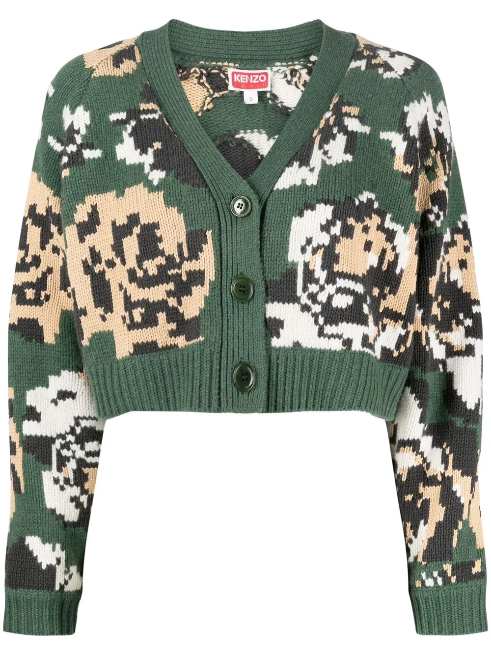 kenzo intarsia-knit v-neck cardigan - green