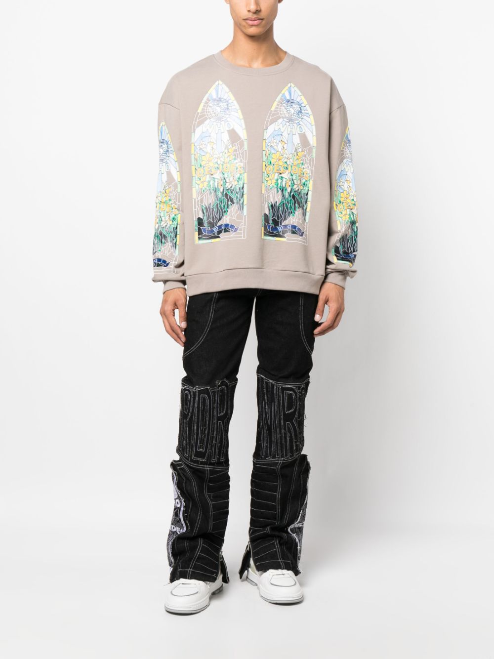 Who Decides War Moto embroidered jeans - Zwart